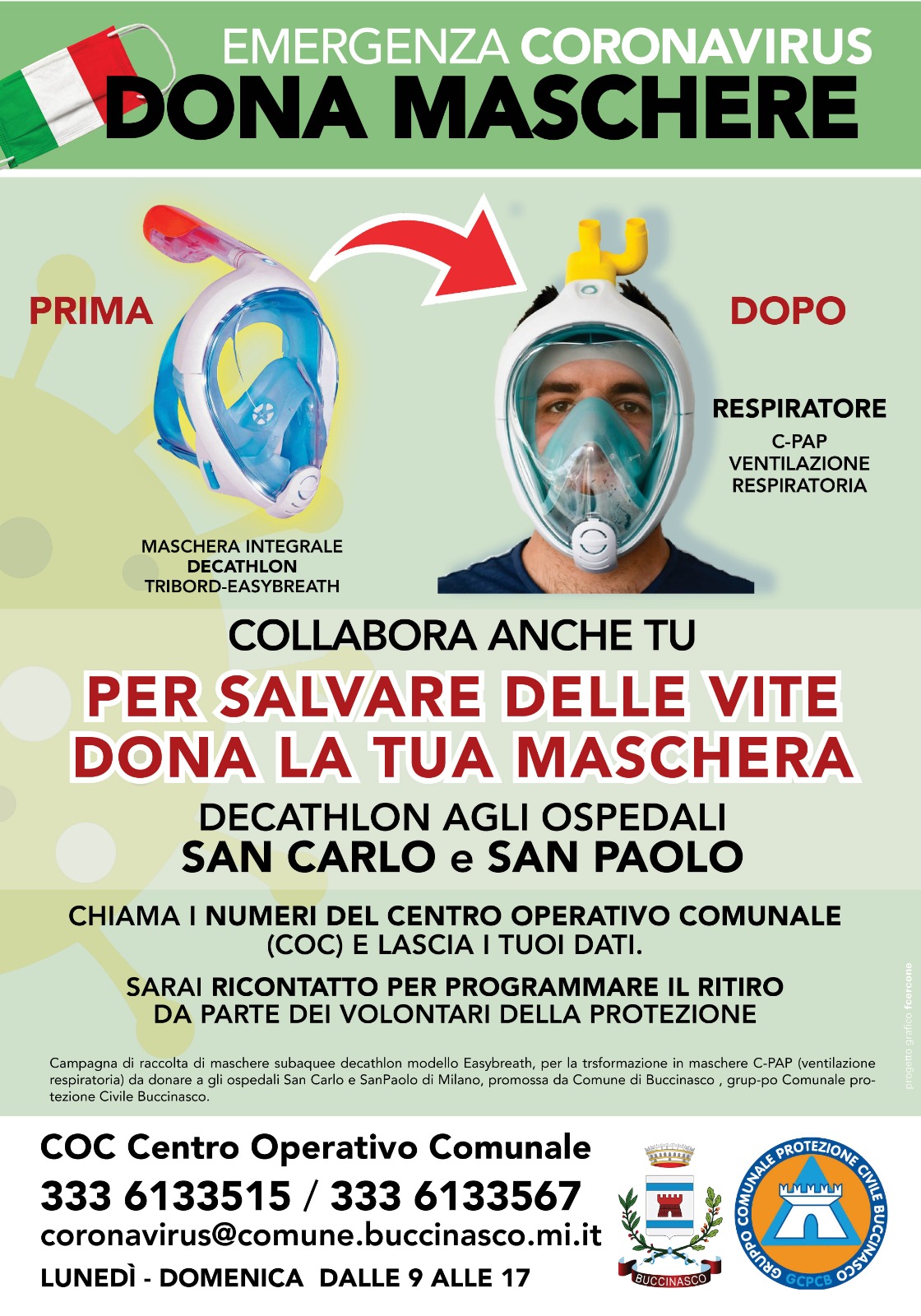 Buccinasco, Donaci la tua maschera da sub! Buccinasco, Donaci la tua maschera da sub!