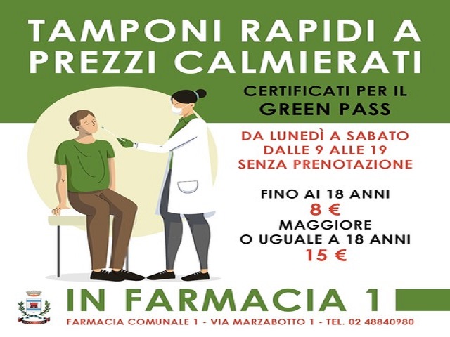 Buccinasco, tamponi a prezzo calmierato dal lunedì al sabato Buccinasco, tamponi a prezzo calmierato dal lunedì al sabato