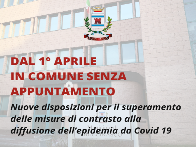 Buccinasco, dal 1° aprile in Comune senza appuntamento