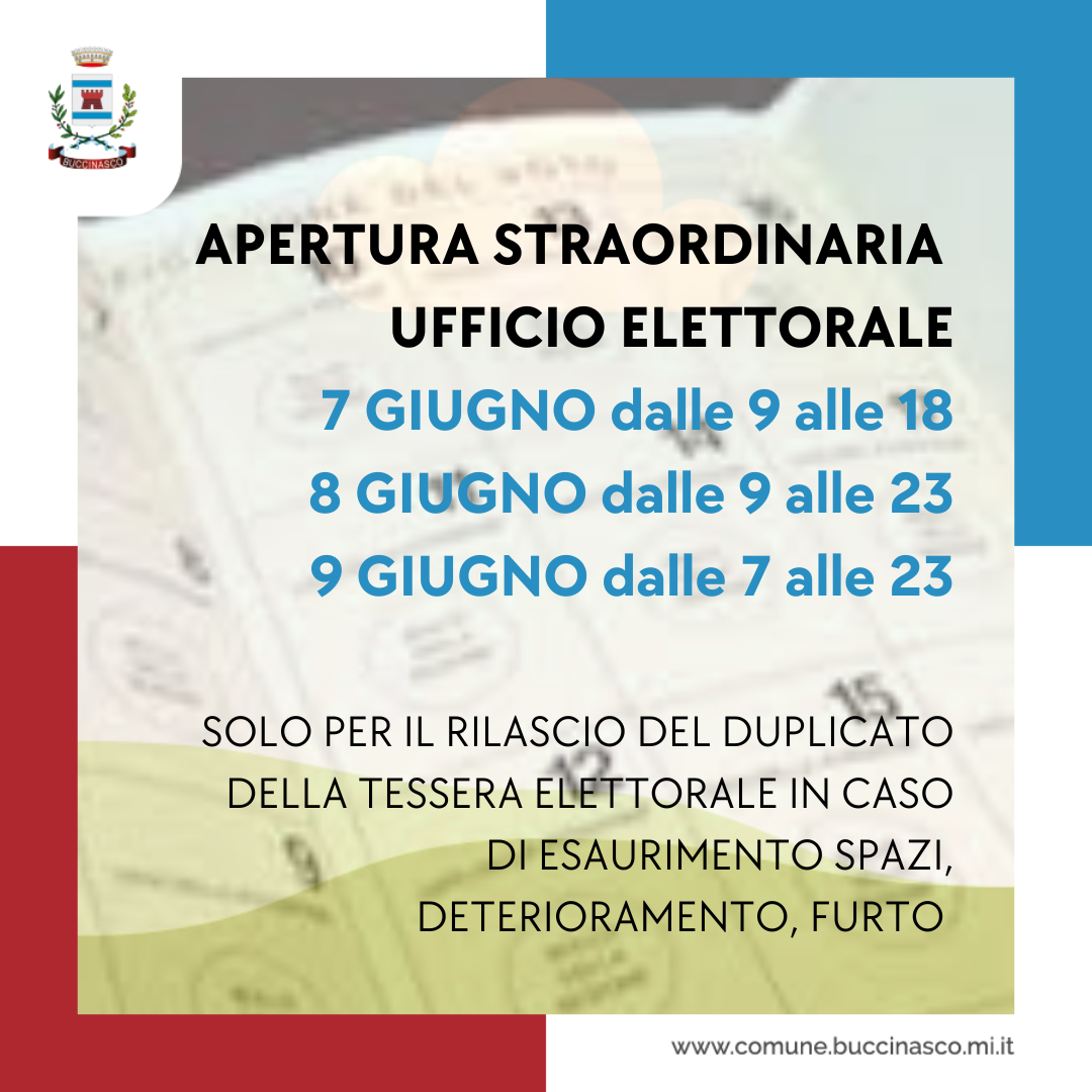 Buccinasco, apertura straordinaria Ufficio Elettorale