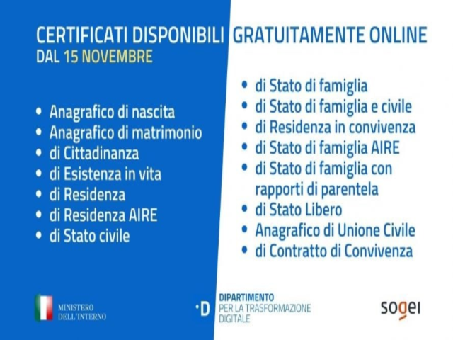 Certificati anagrafici on line 