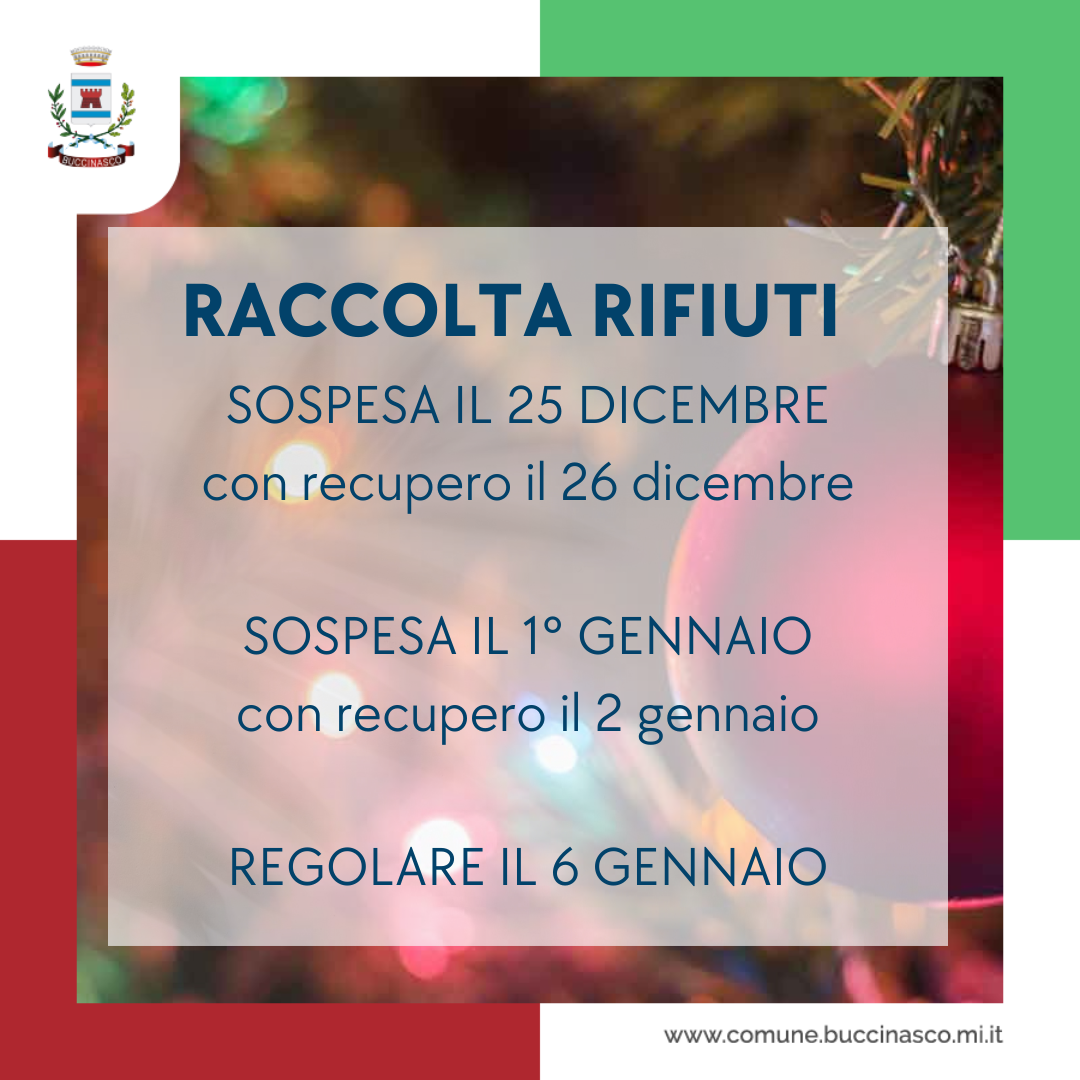 Buccinasco, Servizio di raccolta rifiuti durante le Feste natalizie