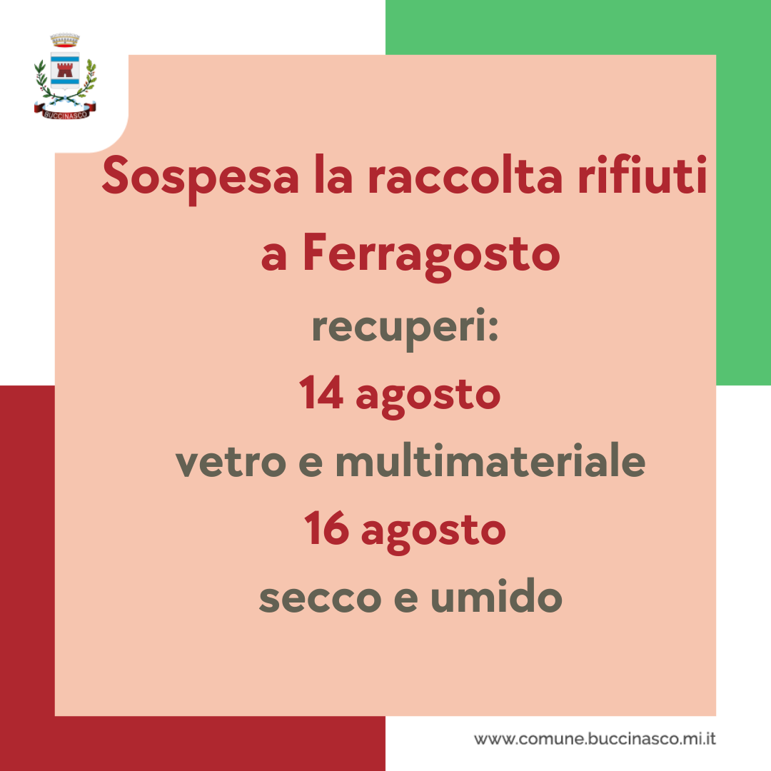 Buccinasco, Sospesa la raccolta rifiuti a Ferragosto