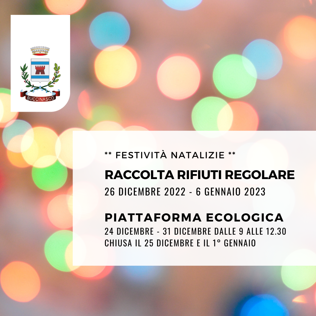 Festività natalizie, raccolta rifiuti e piattaforma ecologica a Buccinasco 